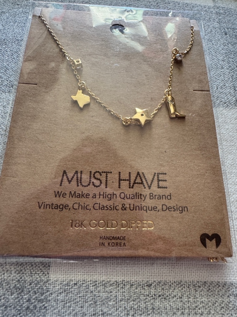 NWT-Gold Dipped Charm Necklace with Star & Boot Charms